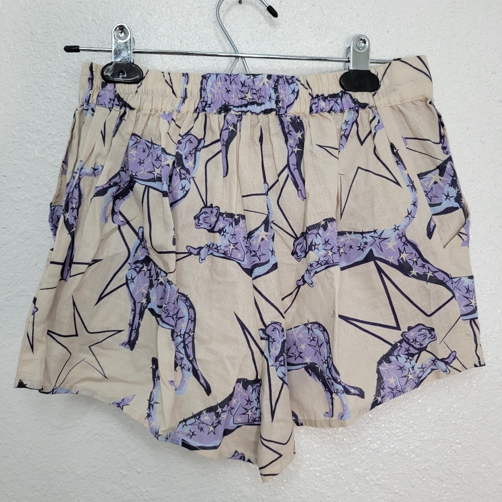 Las Surenas Leopard Stars Blue Linen/Cotton Size S New - Picture 6 of 9